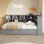 Solid Wood Sofa 90/180x190cm Pull-out Bed Storage Drawers, Grey