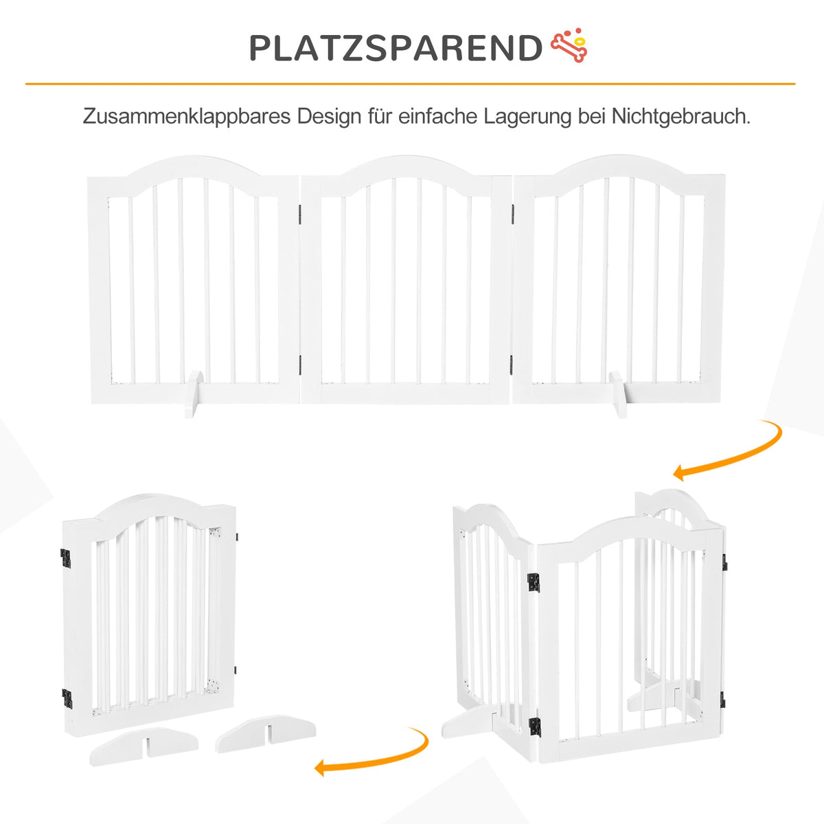 Dog Barrier Safety Gate, 3-Part Foldable MDF White