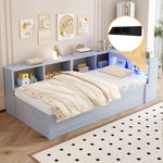 Sofa Bed 90x200cm with Storage, Socket & LED, Grey Wood