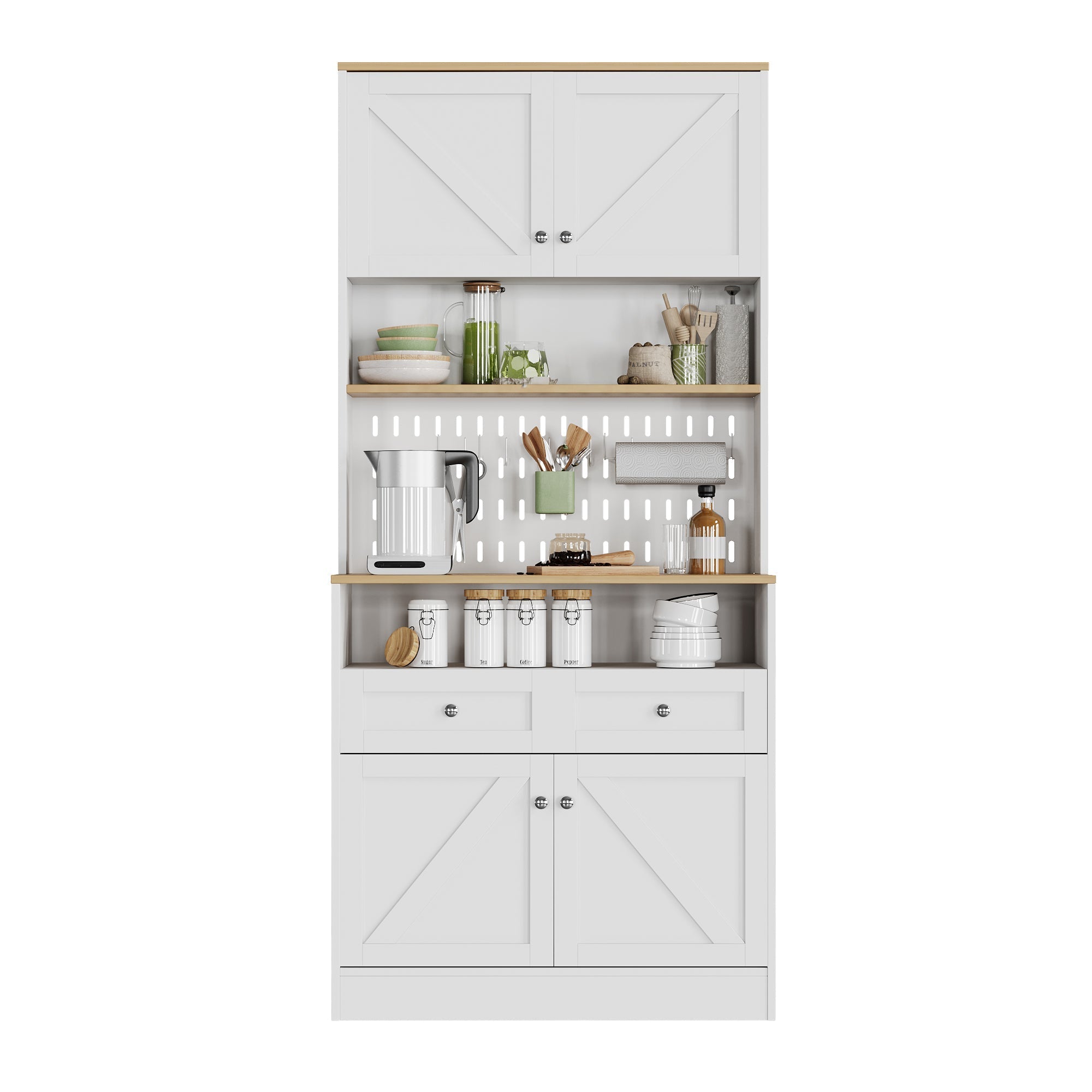 Dining Room Sideboard Buffet with 2 Drawers 4 Doors - White