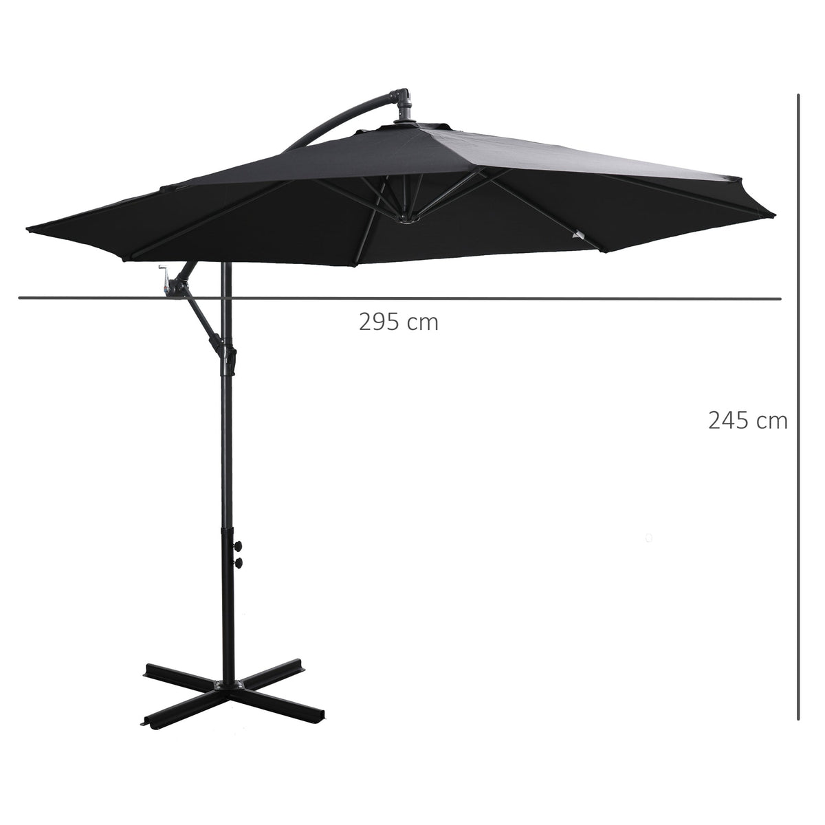 Cantilever Parasol Crank Steel Frame Ø3x2.5m, Black Polyester Fabric