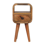 Solid Wood Bedside, Extra Mini Curved 1 Drawer Open Slot, Oak-ish Brown
