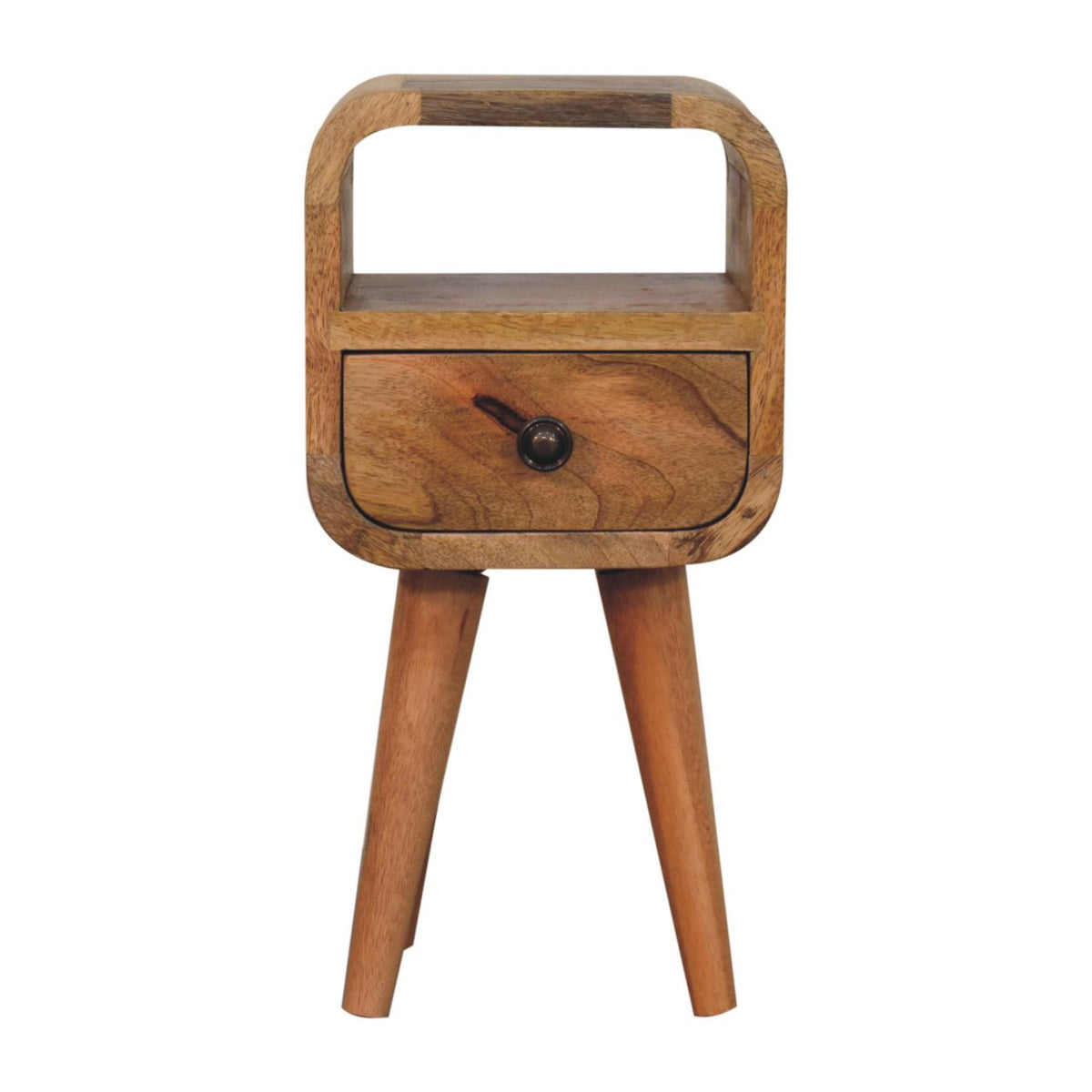 Solid Wood Bedside, Extra Mini Curved 1 Drawer Open Slot, Oak-ish Brown