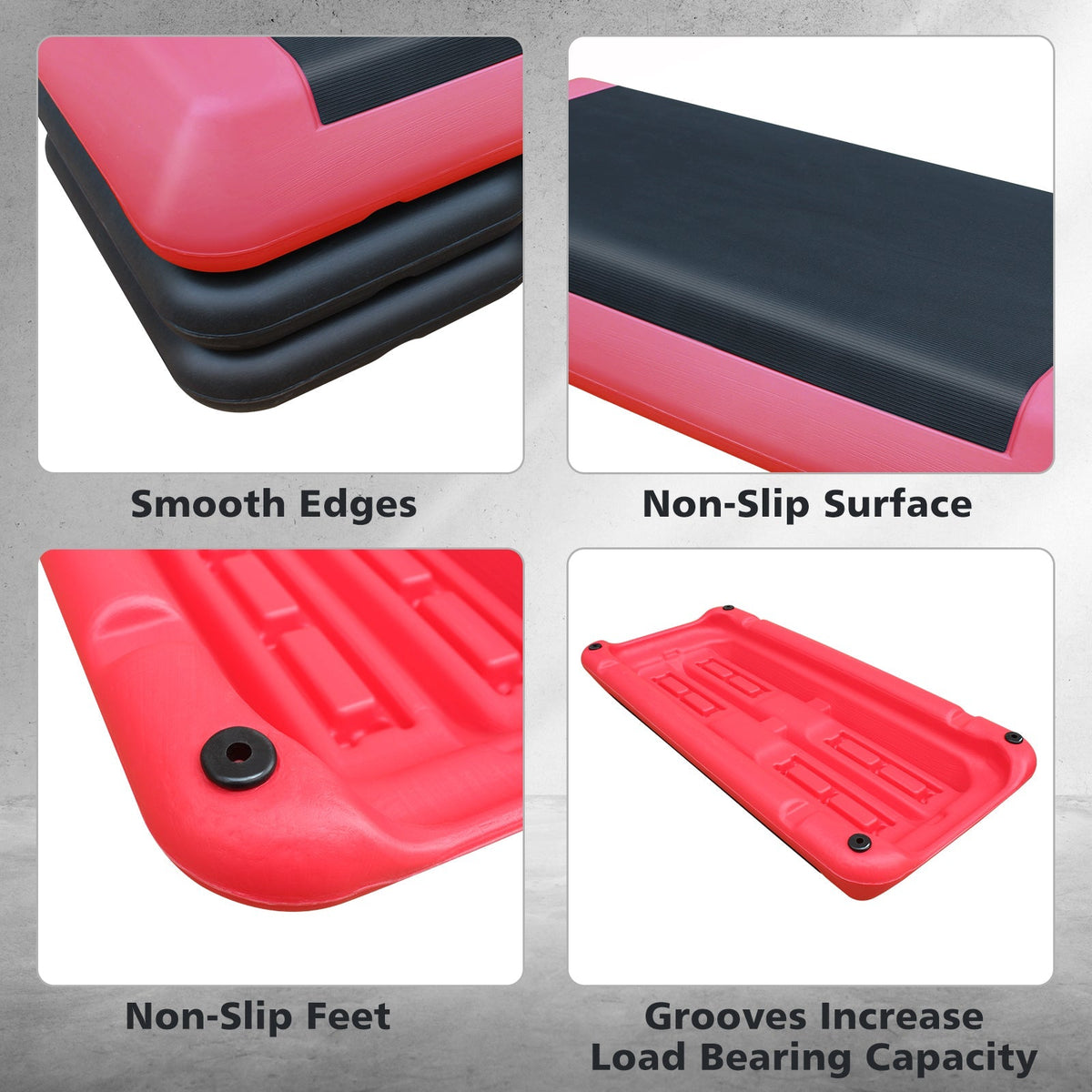 Aerobic Stepper, 76cm/28.5" Adjustable with 4 Risers, Red Black