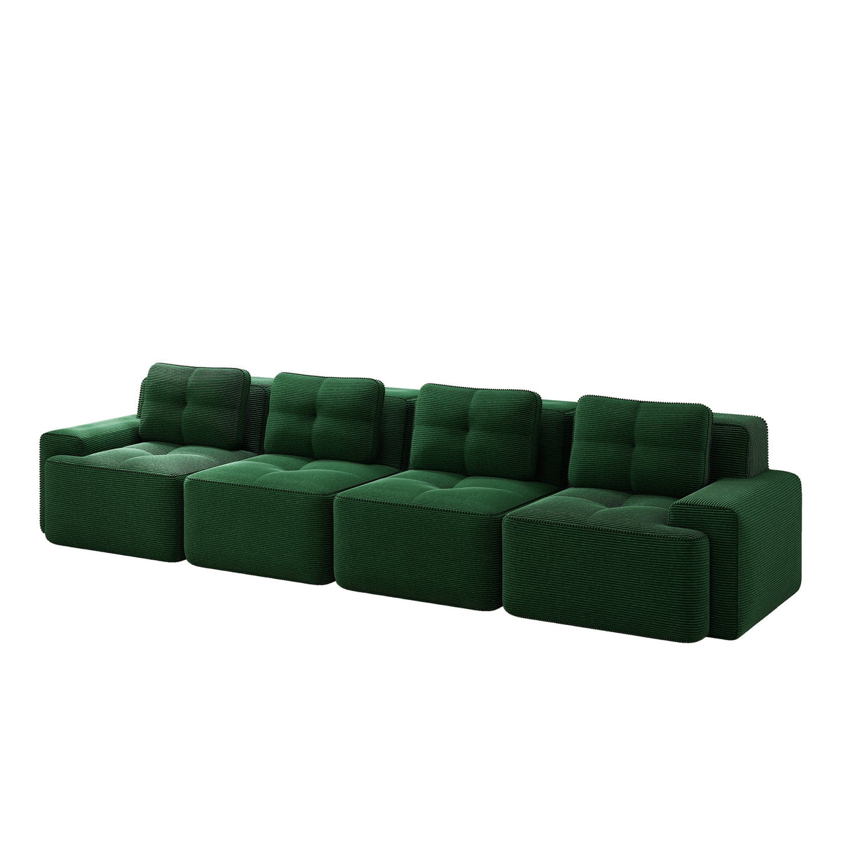 Modular Sofa 4-Seater Deep Seat Corduroy Assembly-Free - Green