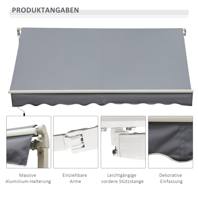 Retractable Awning, 3.95 x 2.45 m, Hand Crank, Polyester, Grey/White