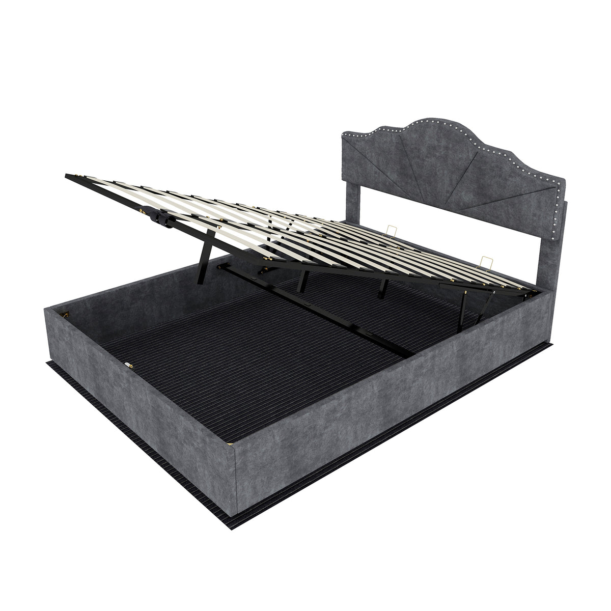 Modern Soft Bed 140x200cm with Mattress & Storage - Gray