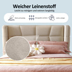Upholstered Bed with Pneumatic Storage System and Headboard, 90 x 200 cm, Beige Linen