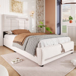 Upholstered Bed 90x200cm Hydraulic Storage LED USB App Control - Beige Linen
