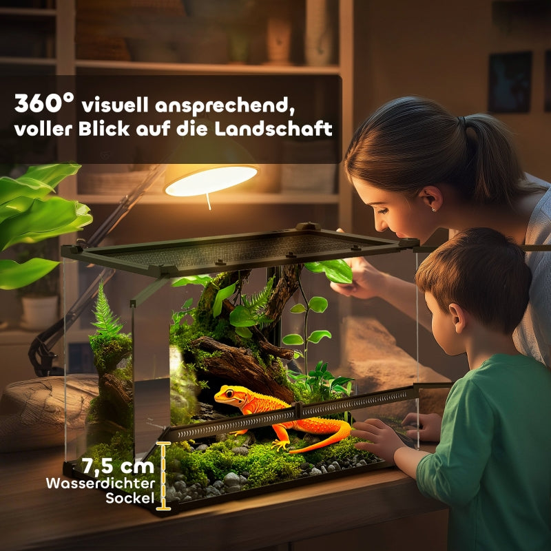 Glass Reptile Terrarium, Raised, Waterproof Base, Button Lock