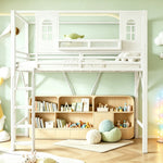 Children's Loft Bed 90x200 cm with Roof Design, White Metal