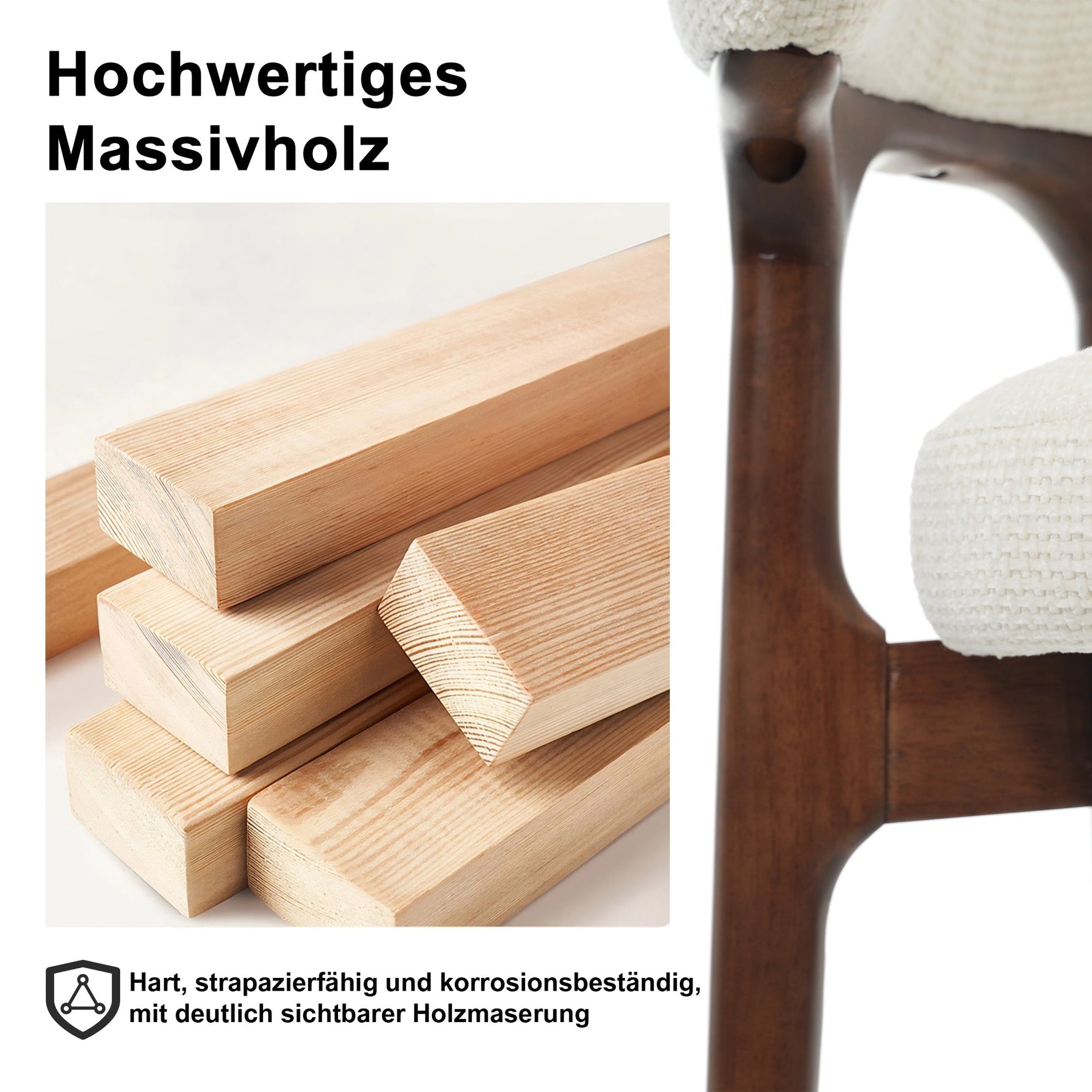 Solid Wood Dining Chairs, Set of 2, Modern Comfortable and Breathable, Light Beige Chenille