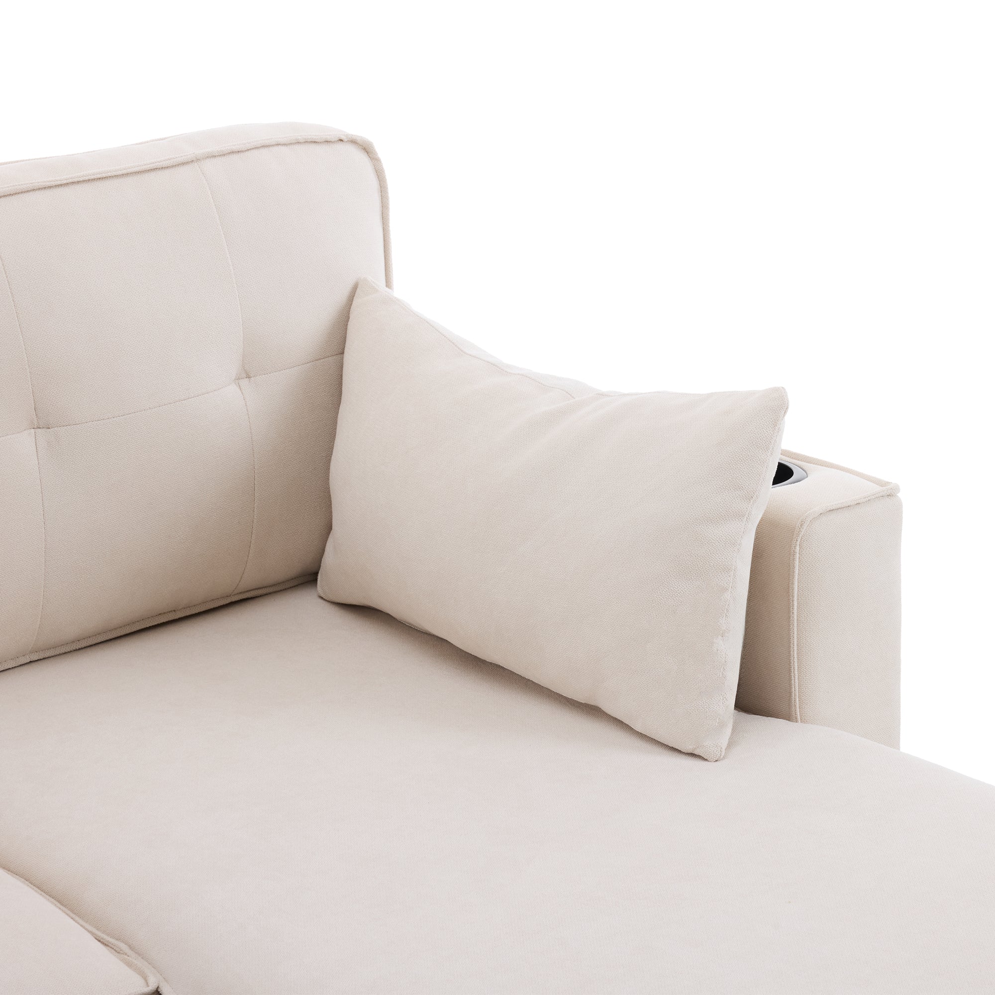Sofa Bed L-Shaped Sleeping Function Storage Cup Holder Interchangeable Upholstered