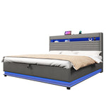 Upholstered Bed 180x200 with Storage & LED Light, Grey Linen