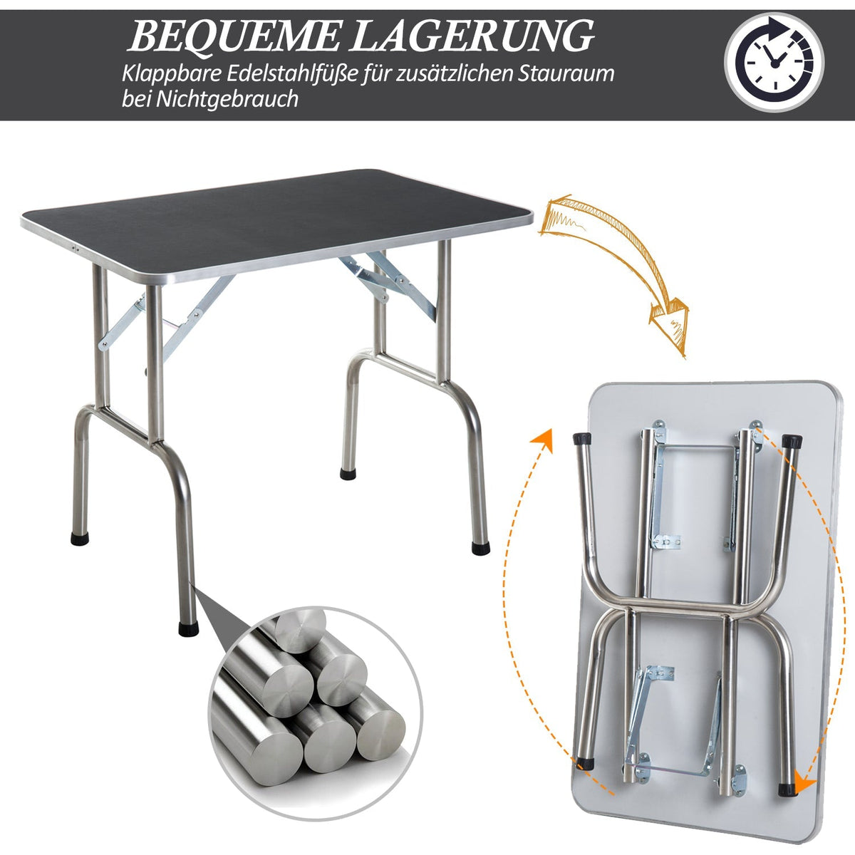 Grooming Table, Folding Height-Adjustable, Black Stainless Steel