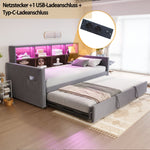 Upholstered Sofa Bed 90x190cm with Storage Headboard, LED Lights and Charging Ports, Dark Grey Velvet