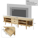 Living Room TV Cabinet with Storage, Round Table Top, 2 Drawers, MDF Wood Grain