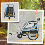 Child Trailer, Stroller, 5-Point Safety Belt, Steel, Blue