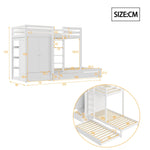 Bunk Bed 90x200 with Pull-Out Bed & Storage, Solid Wood, White