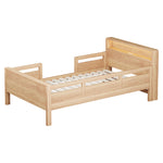 Wooden Single Bed 90x200cm with USB, LED & Storage, Wood Color