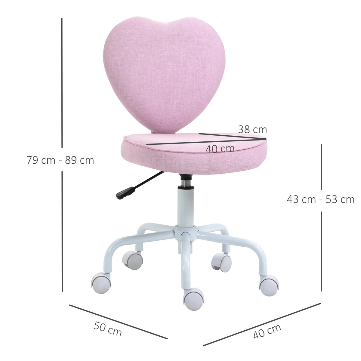 Swivel Chair Executive Computer Chair, Height Adjustable Heart-Shaped Upholstery, Pink Linen Fabric
