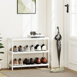 3-Tier Shoe Rack, Bamboo Storage Shelf, White