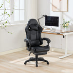 Gaming Chair Ergonomic Racing High-Back Swivel Adjustable Footrest Headrest Lumbar Support Leather Black