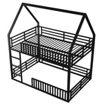 House-Shaped Bunk Bed 140x200 with Fence & LED Light, Black