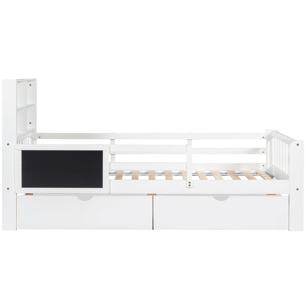 Multi-functional Children's Bed with Drawers and Chalkboard, 90x200cm, White