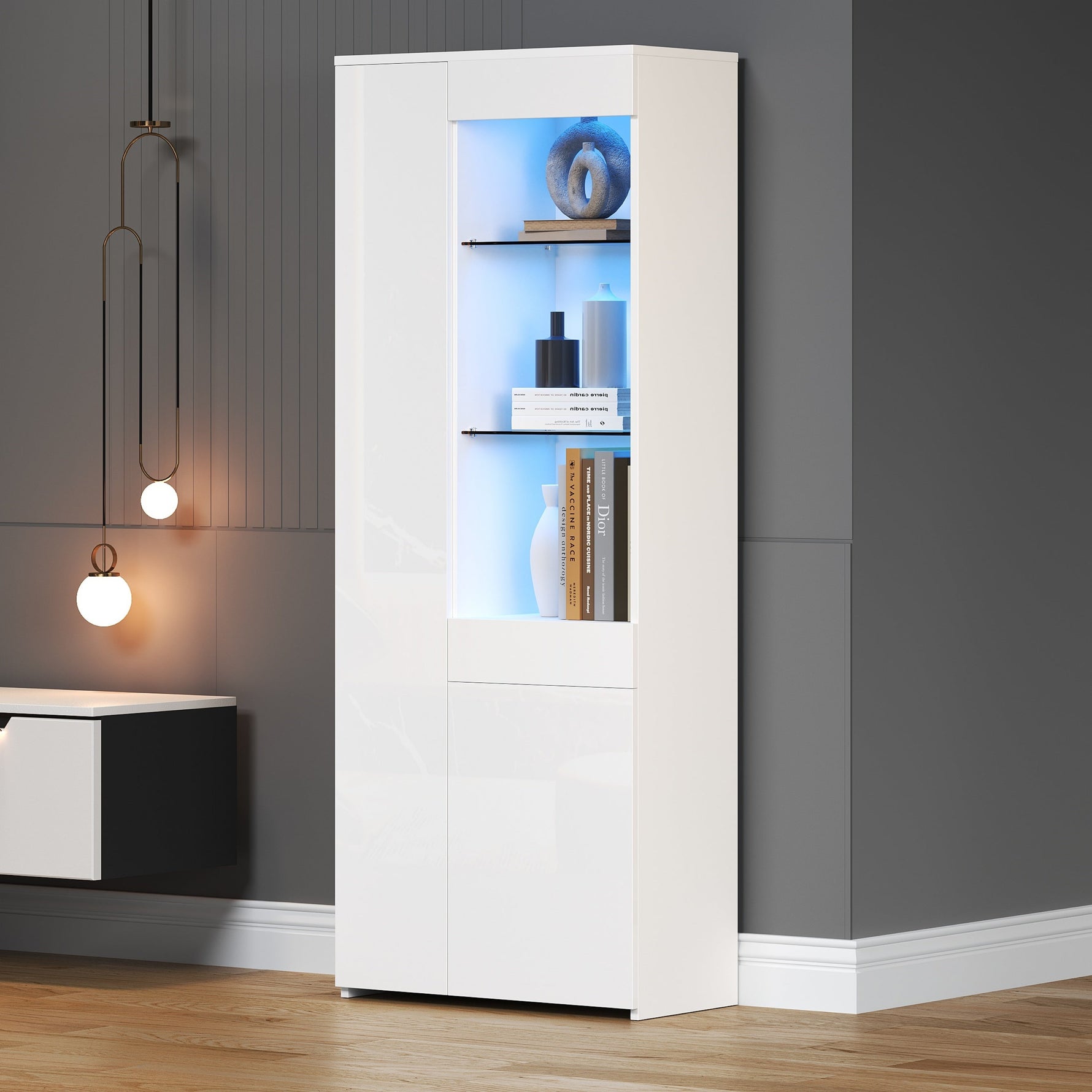 Display Cabinet 70x35x180cm LED Glass High-Gloss