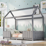 House Bed 90x200cm Versatile Children's Bed with Fall Protection and Slatted Frame, Grey