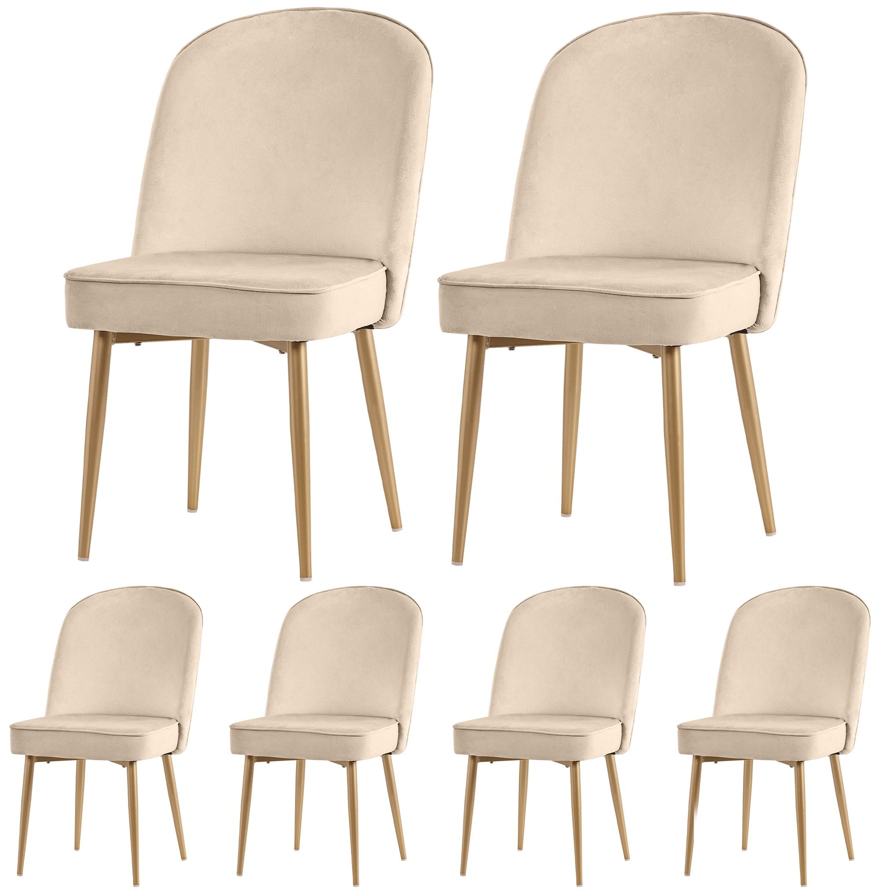 6 Dining Chairs Modern Gold Metal Legs Beige Velvet