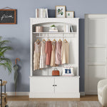 Entryway Cabinet Coat Rack Shoe Bench Storage Adjustable Shelves, White