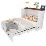 Folding Bed 140x200cm with Storage & Socket, White Metal Frame