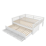 Bunk Bed 90x200cm House Bed Pull-out Bed 3 Drawers - White