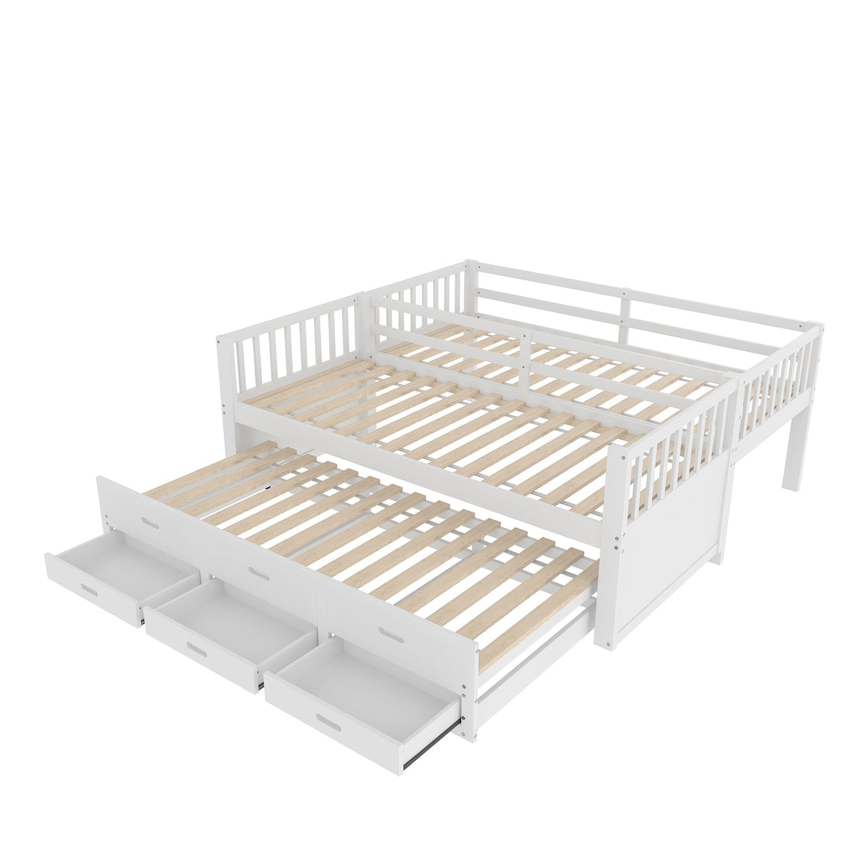 Bunk Bed 90x200cm House Bed Pull-out Bed 3 Drawers - White