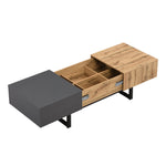 Multifunctional Modern Sliding Coffee Table with Hidden Storage, Wood and Metal