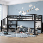Semi-High Loft Bed 90x200 Storage Stairs Black