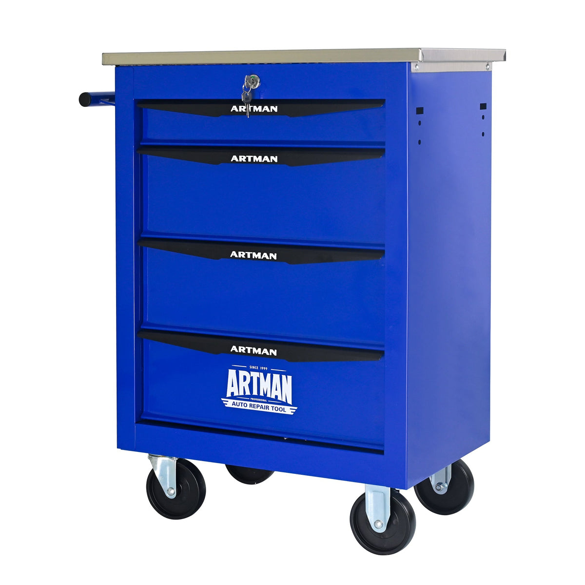 4-Drawer Tool Trolley, Multifunctional Rolling Storage, Metal, Black & Blue