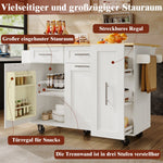 Dining Cart Kitchen Island - Multifunctional Extendable Table Storage - White Wood Grain