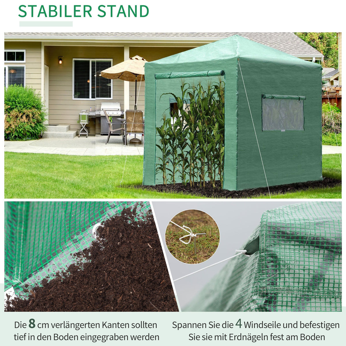 Greenhouse/Tomato House Roll-Up Door Window 238x178x240cm PE Steel Dark Green