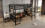 Iron Loft Bed with Desk & Storage, 120x200cm, Black Iron + MDF
