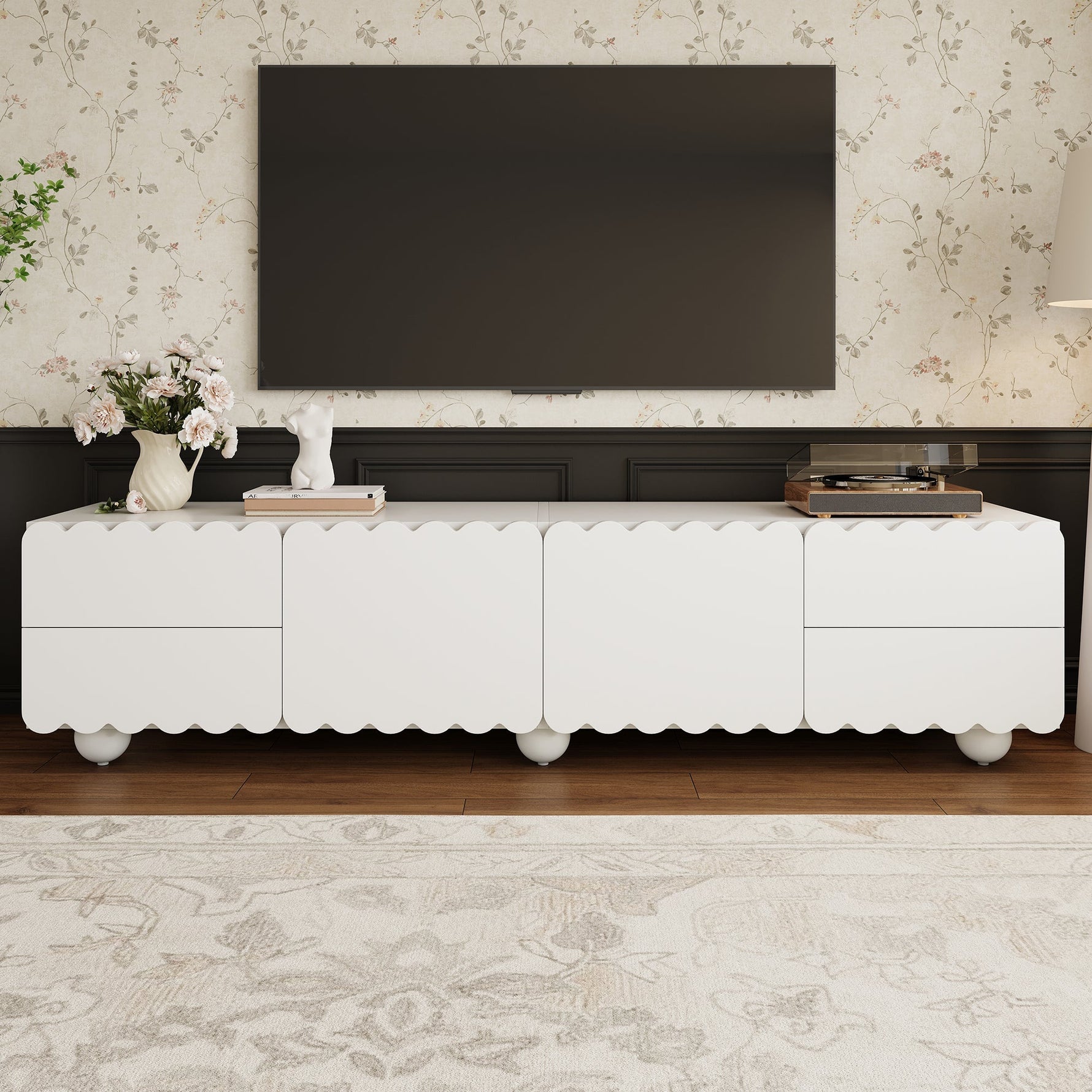 TV Cabinet Modern Low Stand 175x38x37cm - White