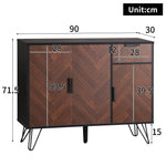 Storage Cabinet, Modern Sideboard with Drawer & Adjustable Shelves, Black & Wood Look