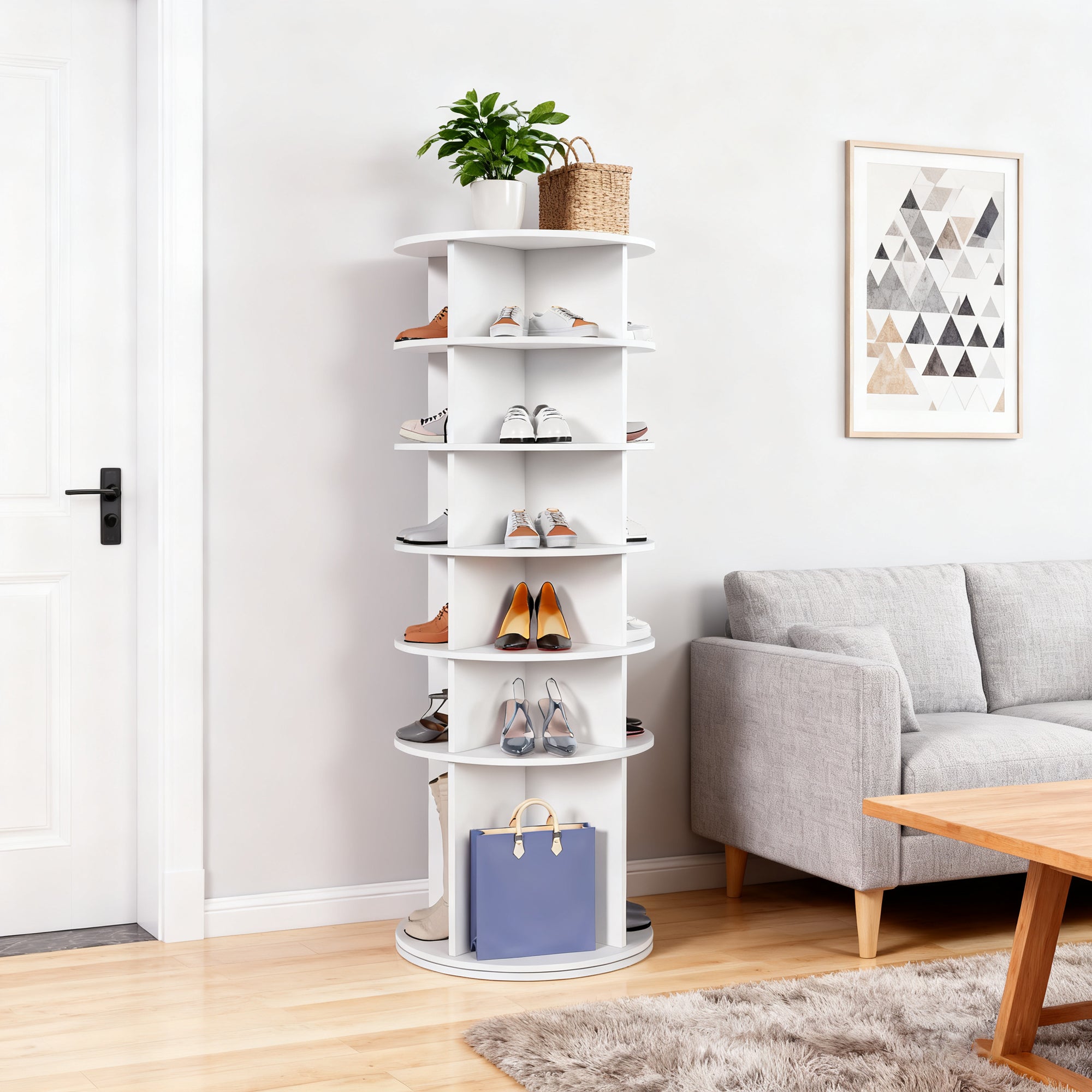 Rotating Shoe Rack 6-Tier 360° 24 Pair Capacity Boot Shelf - White
