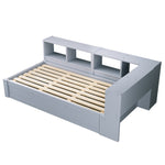 Sofa Bed 90x200cm with Storage, Socket & LED, Grey Wood
