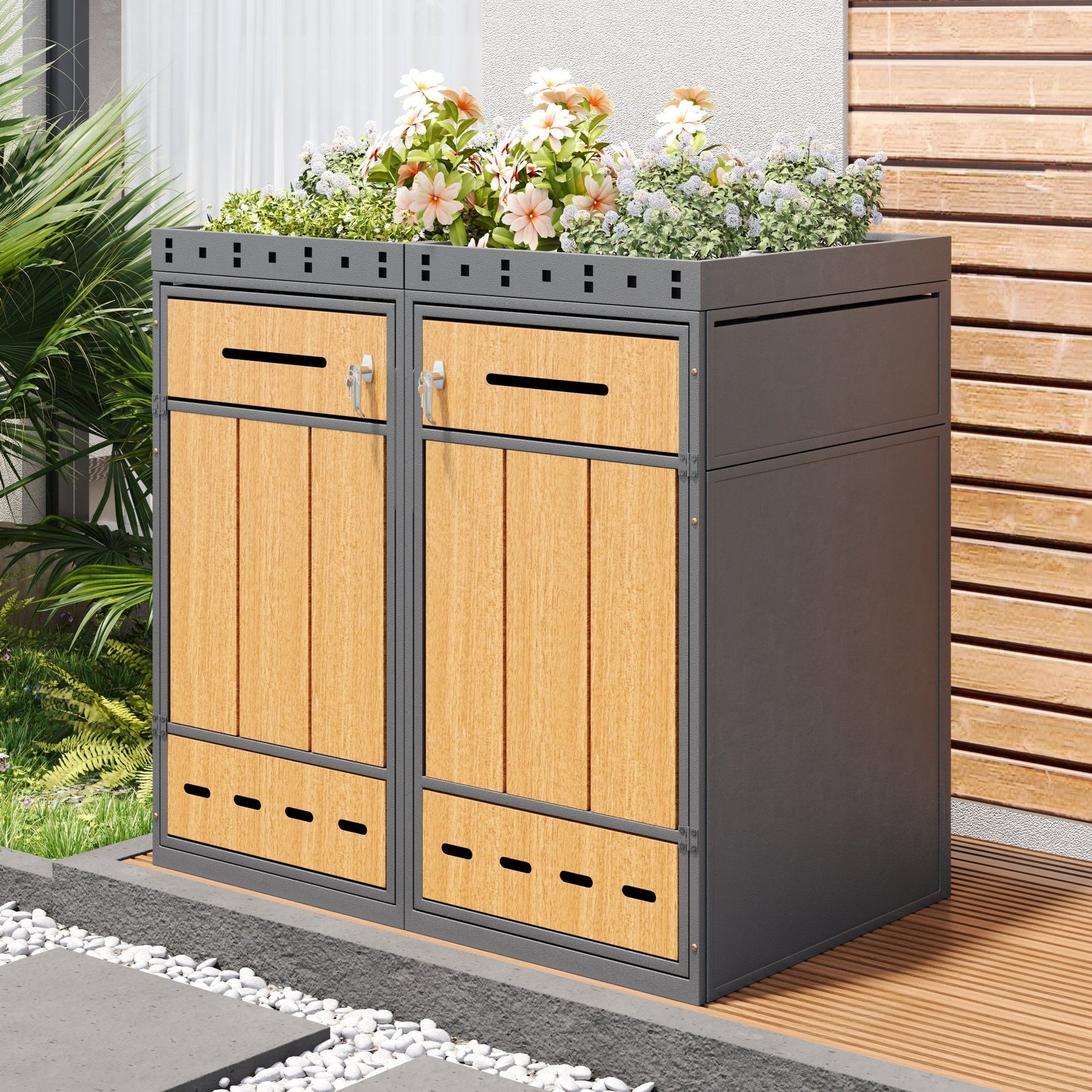 Bin Storage Unit with Green Roof and 120-240L Enclosure, Metal