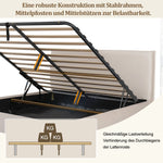Upholstered Double Bed with Hydraulic Storage and Slatted Base, 180x200cm, Cream Velvet