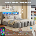 Upholstered Bed 180x200 Hydraulic Storage Headboard USB LED, Velvet Grey