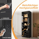 Display Cabinet, Vertical Freestanding LED 3 Drawers 60x35x180cm, Black High-Gloss Glass
